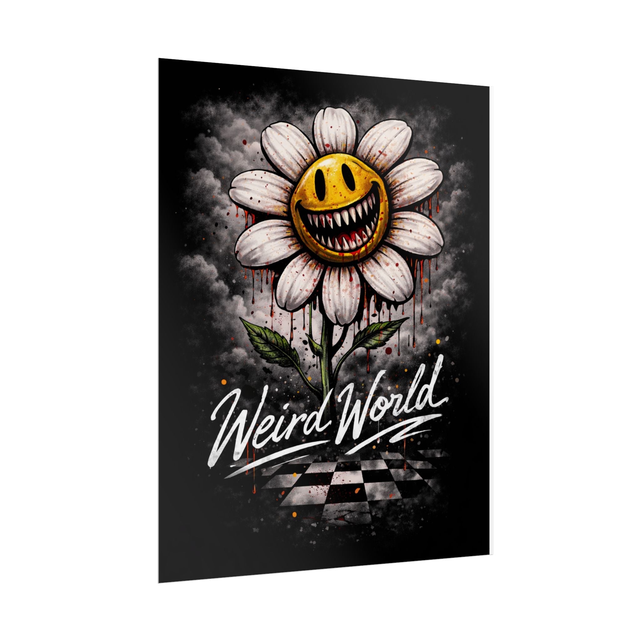 Rolled Poster — "Weird World" Creepy Smiling Daisy Art Print