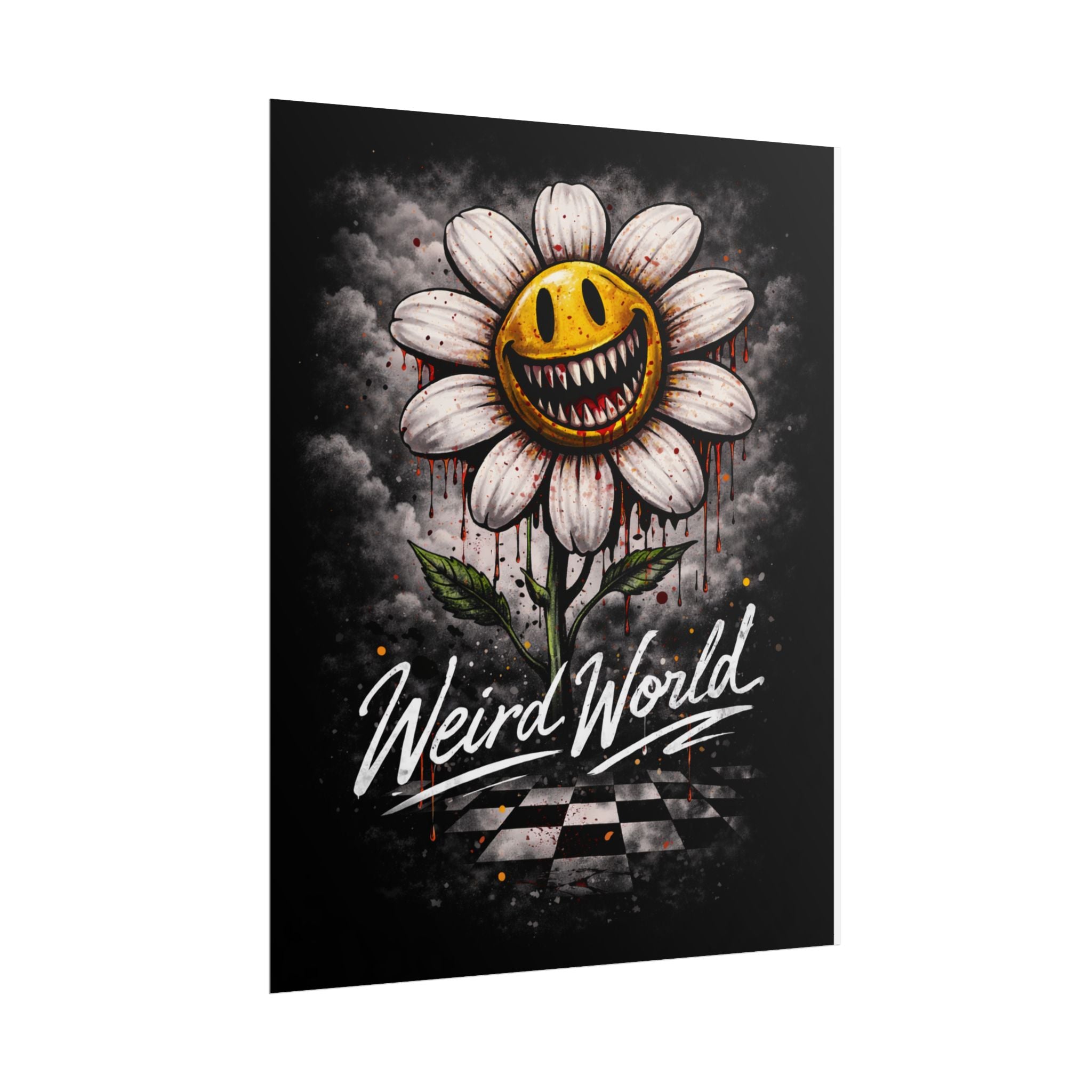 Rolled Poster — "Weird World" Creepy Smiling Daisy Art Print