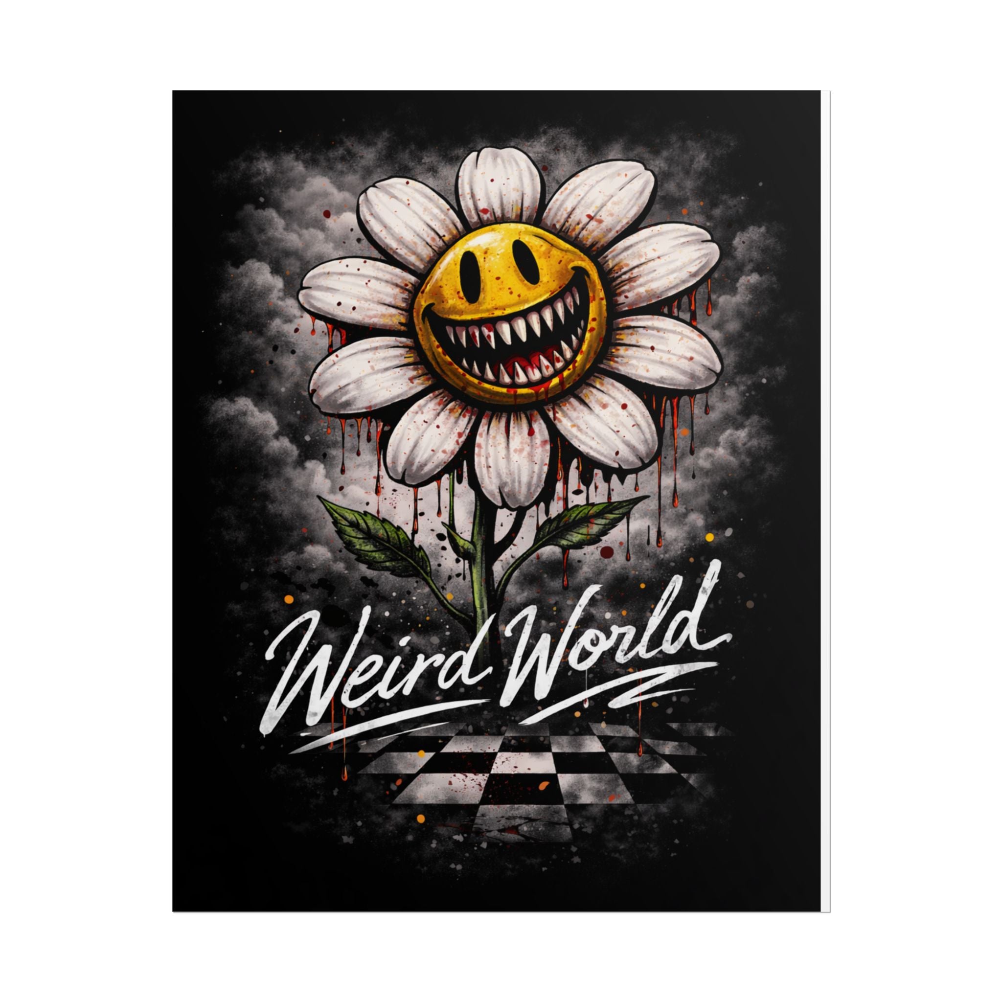 Rolled Poster — "Weird World" Creepy Smiling Daisy Art Print