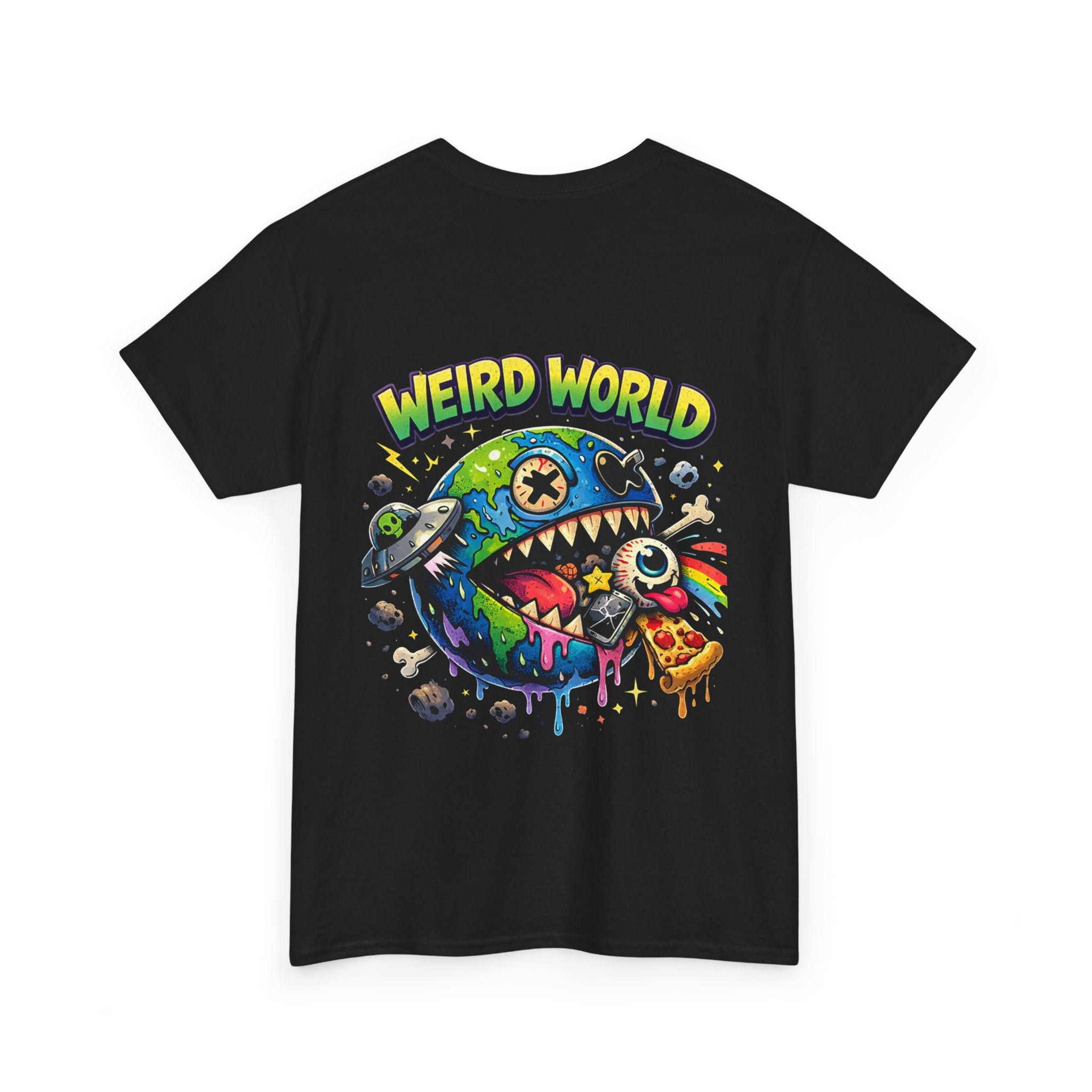 Weird World Graphic Tee — Colorful Monster Earth Design